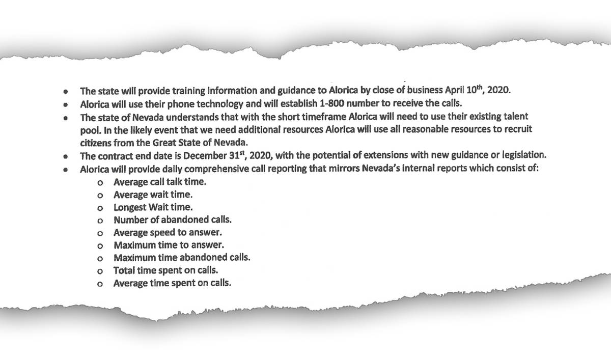 A cut out of the Department of Employment, Training and Rehabilitation's contract with Alorica