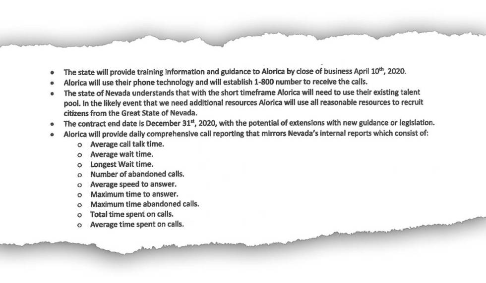 A cut out of the Department of Employment, Training and Rehabilitation's contract with Alorica