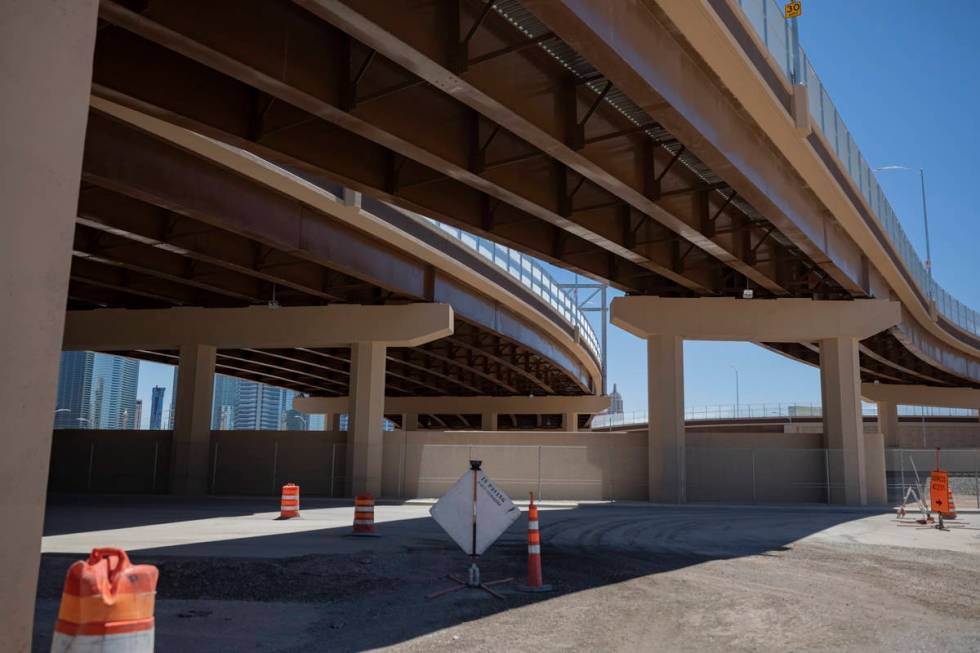 The newly finished road project to connect Valley View Boulevard and Harmon Avenue is seen in L ...