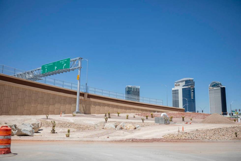 The newly finished road project to connect Valley View Boulevard and Harmon Avenue is seen in L ...