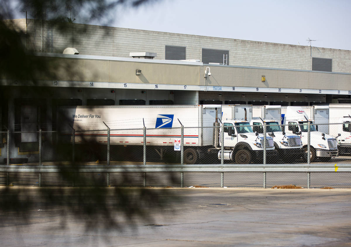 Trucks at the U.S. Postal Service center at 1001 E. Sunset Road in Las Vegas on Thursday, Aug. ...