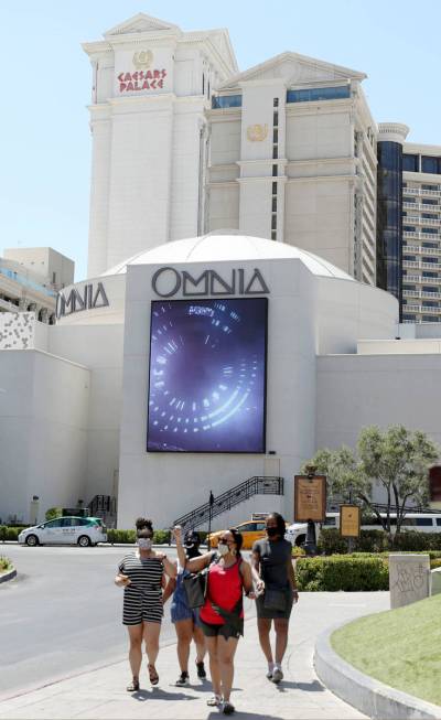 Caesars Palace on the Las Vegas Strip, Aug. 6, 2020, in Las Vegas. (Elizabeth Brumley/Las Vegas ...