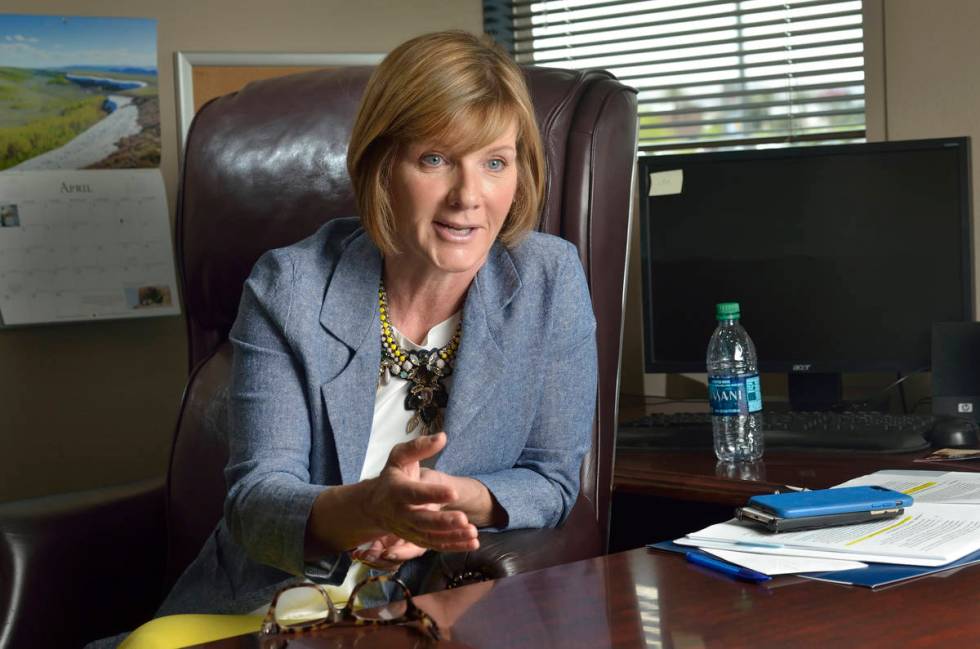 Rep. Susie Lee, D-Nev., talks during an interview in her Las Vegas office in April 2019. (Las V ...