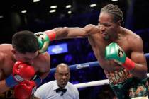 In this Sept. 8, 2018, file photo, Shawn Porter, right, punches Danny Garcia during the eighth ...