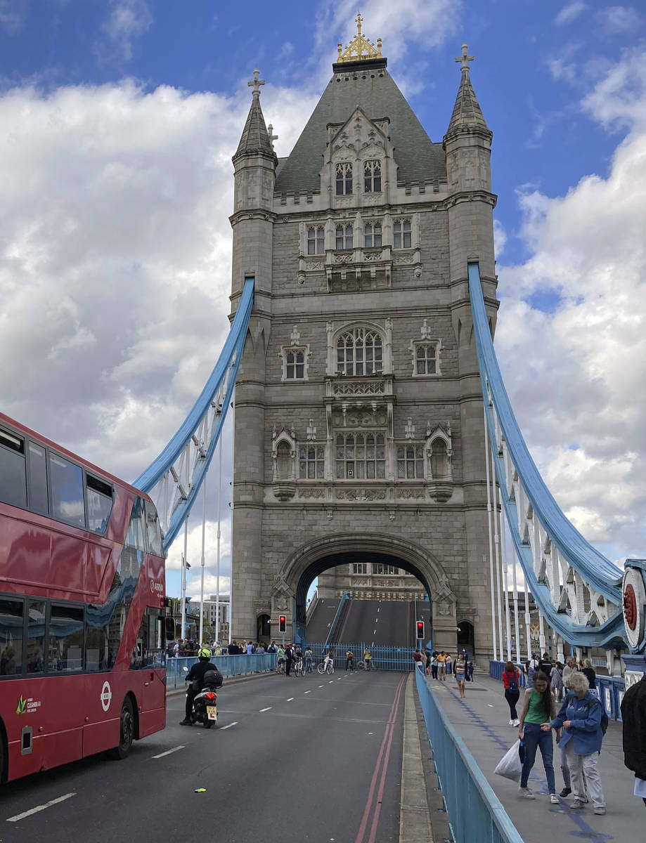 Tower Bridge crossing the River Thames is stuck open, leaving traffic in chaos as the iconic ri ...