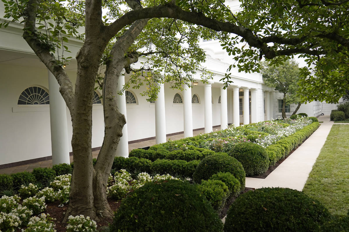 A view of the restored Rose Garden is seen at the White House in Washington, Saturday, Aug. 22, ...