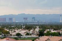 Haze from the wildfires in California lingers over the Strip as temperatures hover around 107 d ...