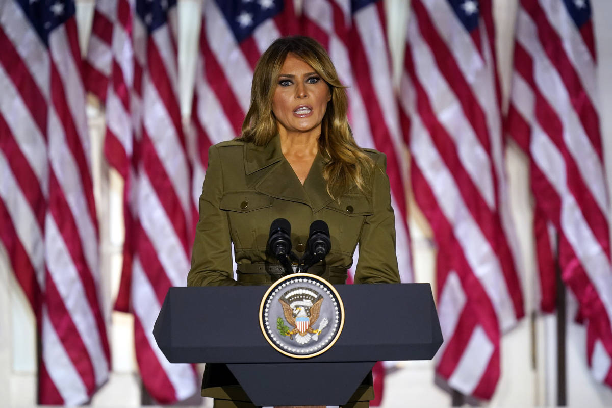 First lady Melania Trump speaks on the second day of the Republican National Convention from th ...