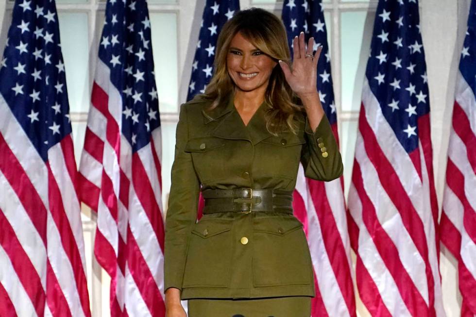 First lady Melania Trump arrives to speak on the second night of the Republican National Conven ...