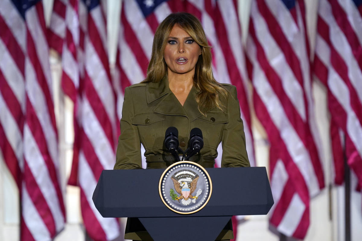 First lady Melania Trump speaks on the second day of the Republican National Convention from th ...