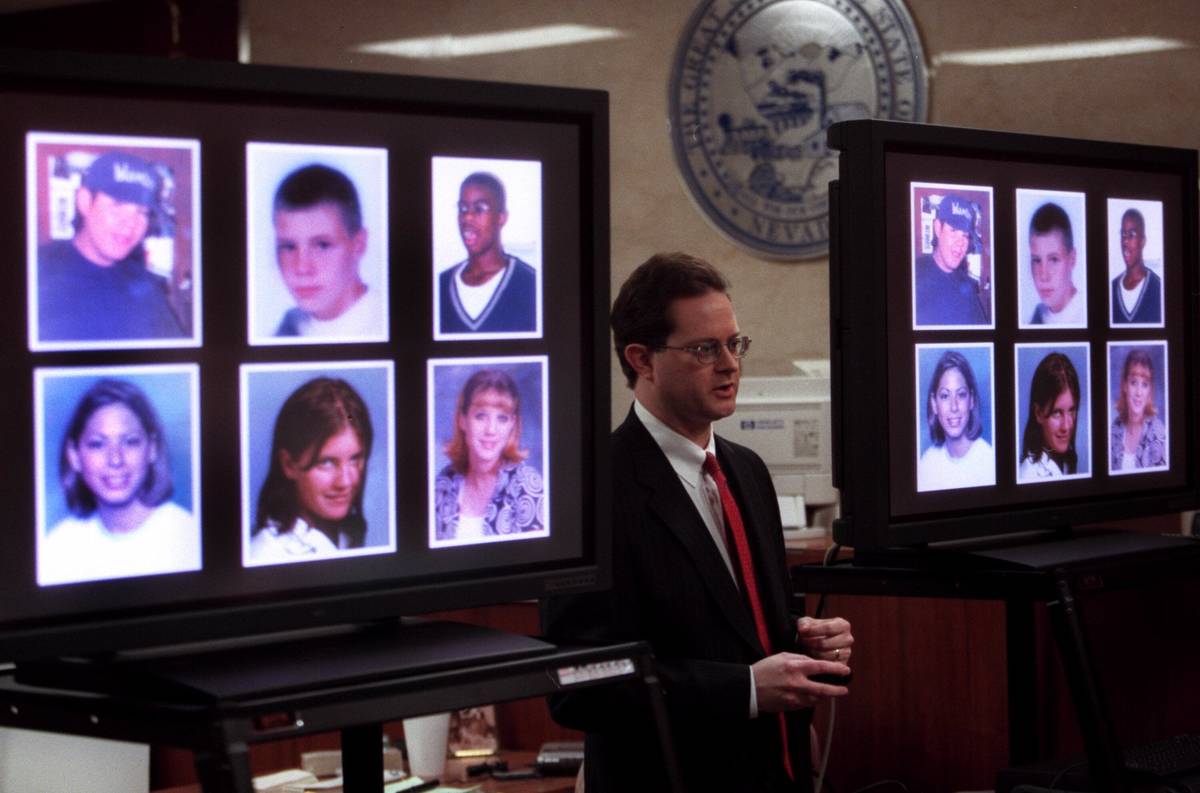 Prosecutor Jim Hartsell shows the crash victims to the jury during closing on arguments in the ...