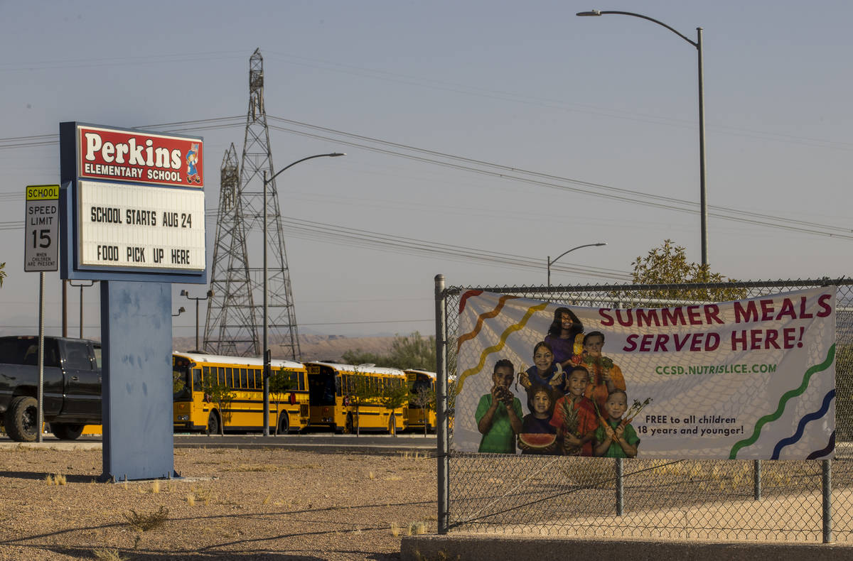 The exterior sign announces the start of school today at the Ute Perkins Elementary Schoo; on M ...