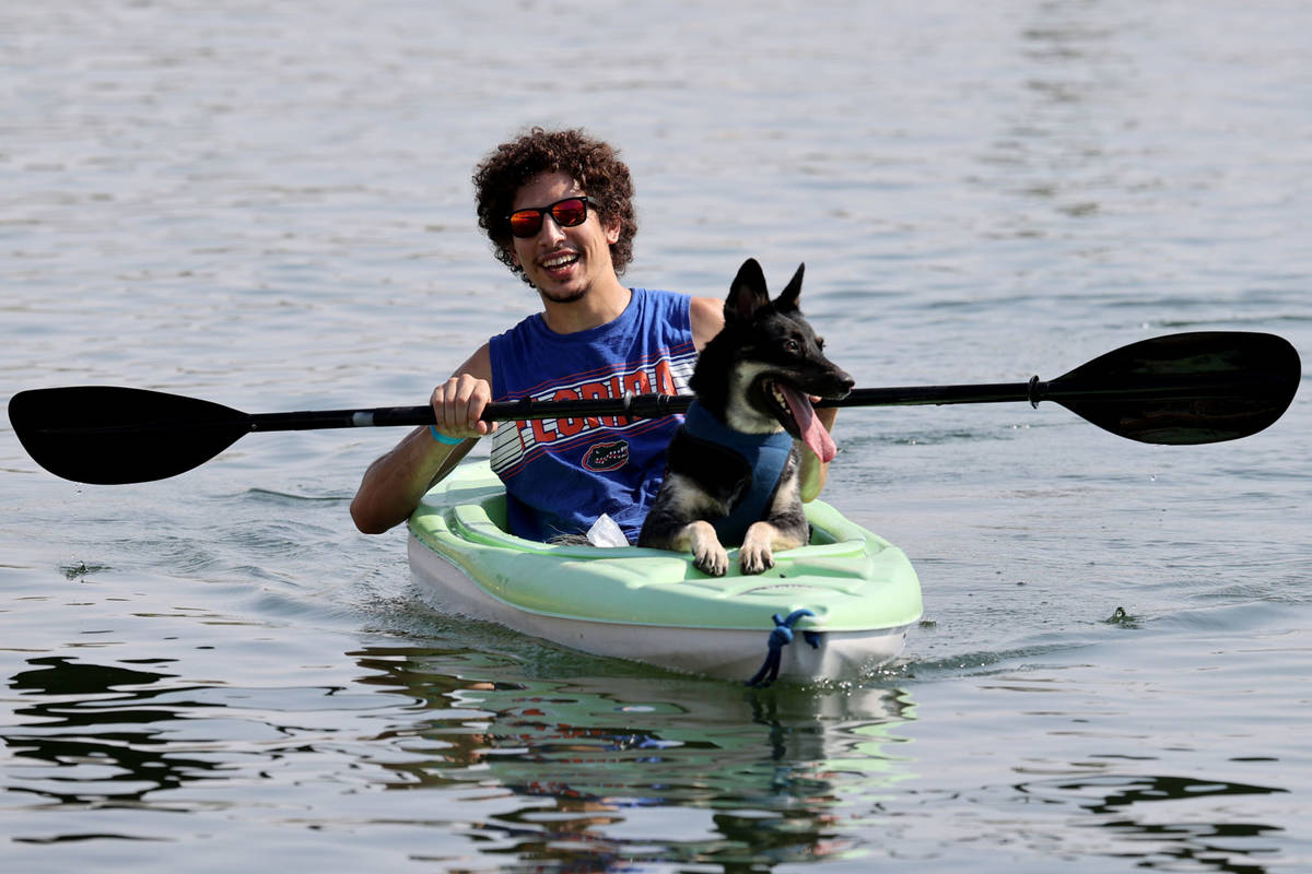 Josh Brooks with Bane of Las Vegas kayak during Bring Your Dog to the Lake Day at Lake Las Vega ...