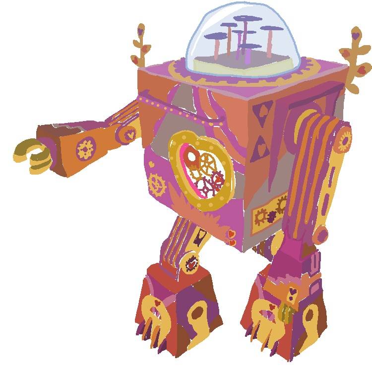An illustration of Nicole Balestrere's "Xochipilli" robot from Burning Man 2018 for Build-A-Bur ...