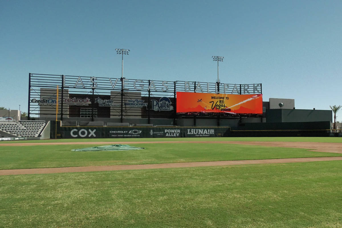 The field and scoreboard at Las Vegas Ballpark in Las Vegas on Thursday, July 16, 2020. (Cassie ...