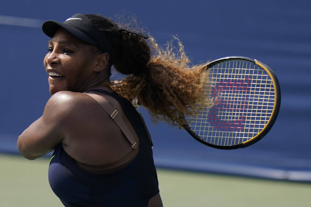 FILE - In this Monday, Aug. 24, 2020, file photo, Serena Williams watches a shot to Arantxa Rus ...