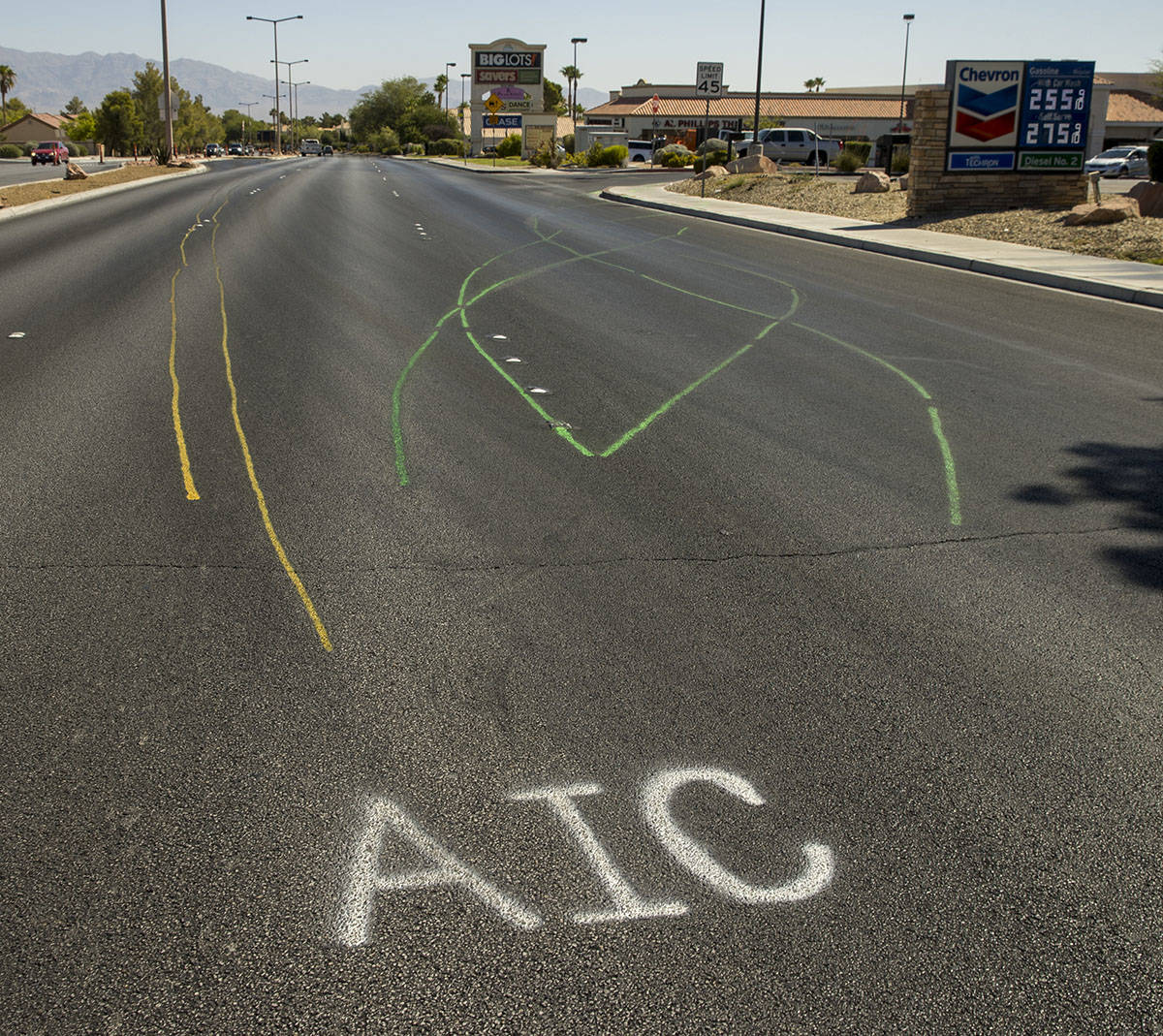 Accident scene markings where Lauren Prescia crashed her vehicle at a high rate of speed Sunday ...