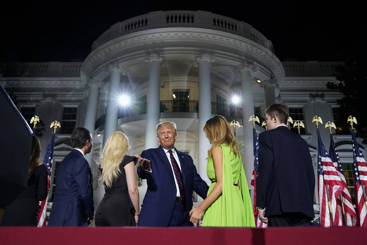 From left, Donald Trump Jr., Tiffany Trump, President Donald Trump, first lady Melania Trump an ...