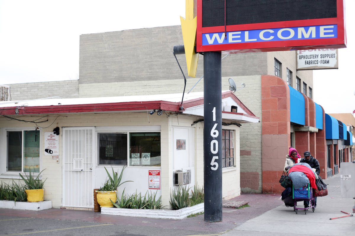 Economy Motel is pictured at 1605 Fremont St., in Las Vegas on Monday, Dec. 23, 2019. Owned by ...
