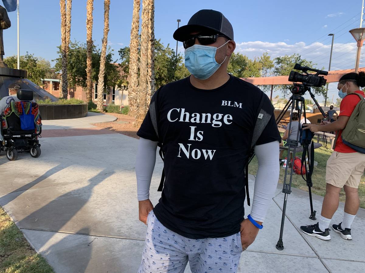 Charles Gilbert, 50, of San Diego is taking part in a rally and protest in North Las Vegas on F ...