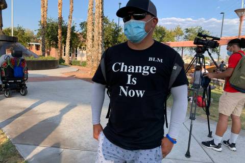 Charles Gilbert, 50, of San Diego is taking part in a rally and protest in North Las Vegas on F ...