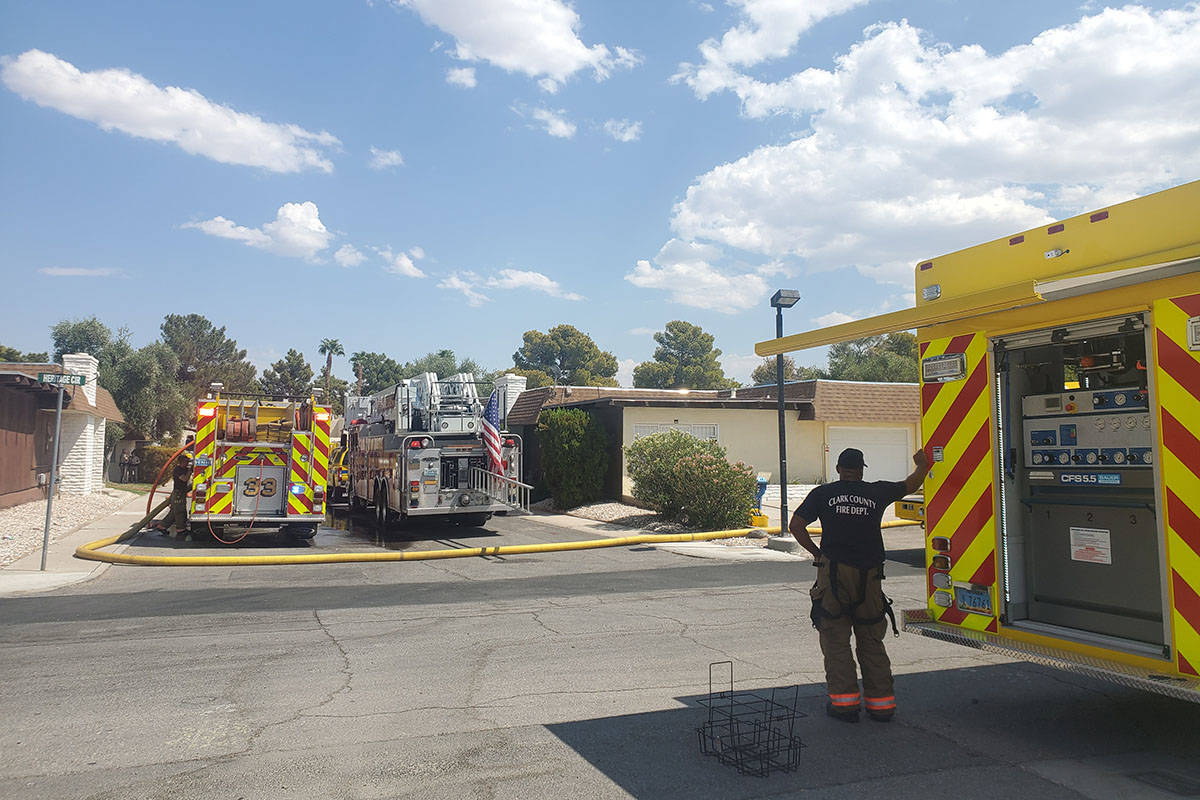The Clark County Fire Department responds to a fatal fire Saturday, Aug. 29, 2020, on the 2600 ...