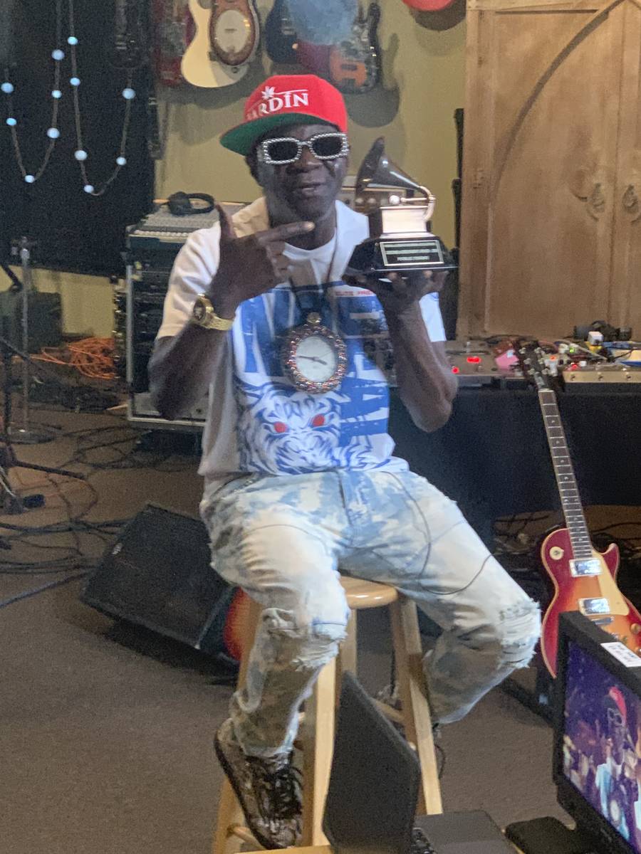 Flavor Flav is shown with his Grammy Lifetime Achievement Award on Friday, Aug. 28, 2020 at Stu ...