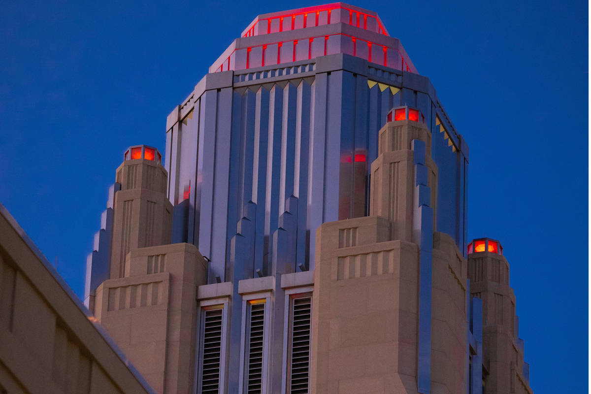 A shot of the test of red lights at the bell tower at Smith Center for the Performing Arts. The ...