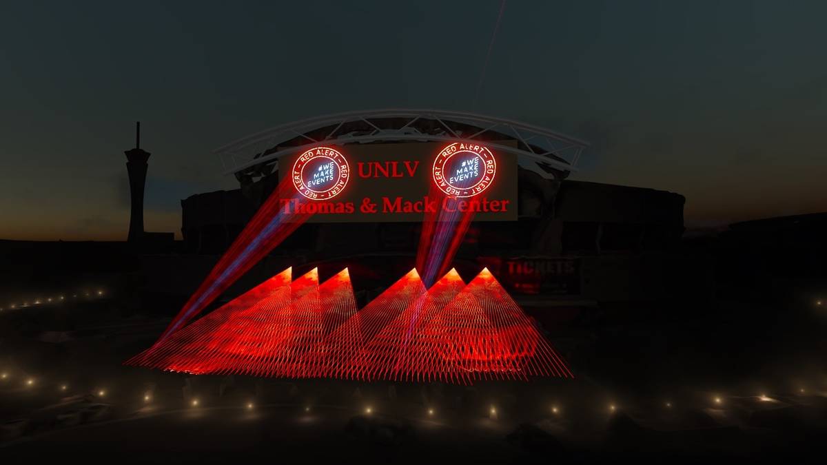 A rendering of the Thomas & Mack Center as it turns red for the WeMakeEvents Red Alert campaign ...