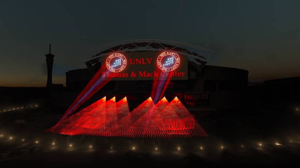 A rendering of the Thomas & Mack Center as it turns red for the WeMakeEvents Red Alert campaign ...