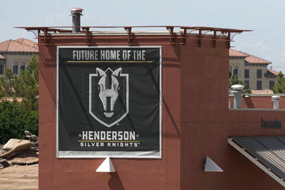 Home of the Henderson Silver Knights sign is posted as construction crews are demolishing the H ...