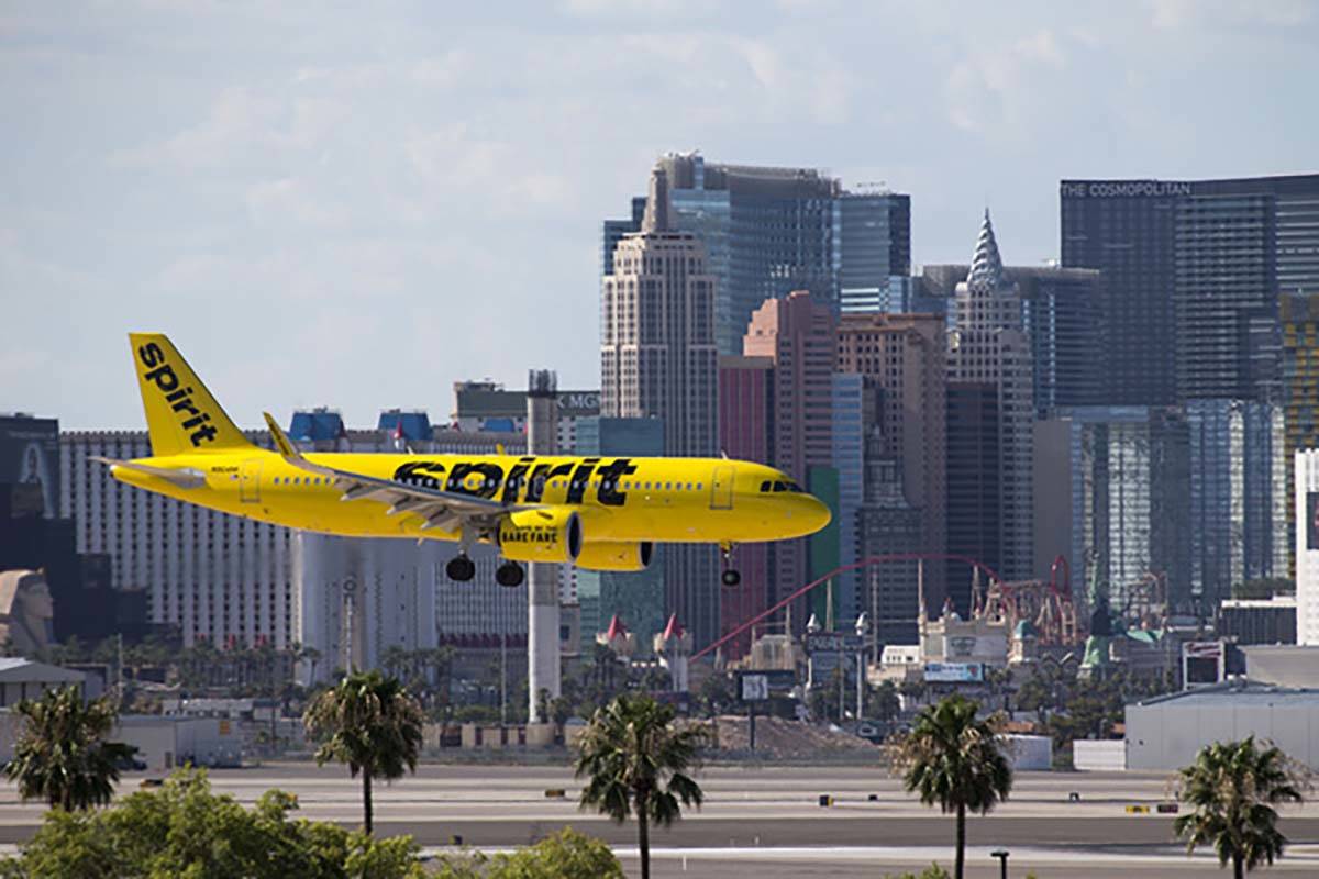 A Spirit Airlines flight prepares to land at McCarran International Airport in Las Vegas. (Las ...