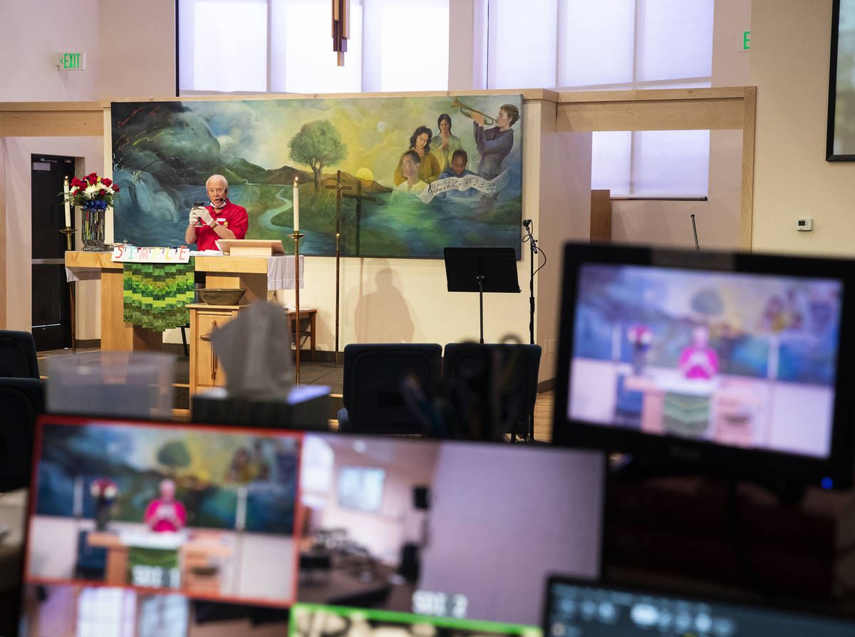 Pastor David Miller delivers a live-streamed sermon at New Song Church. (Rachel Aston/Las Vegas ...