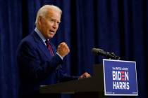 Democratic presidential candidate former Vice President Joe Biden speaks in Wilmington, Del., F ...