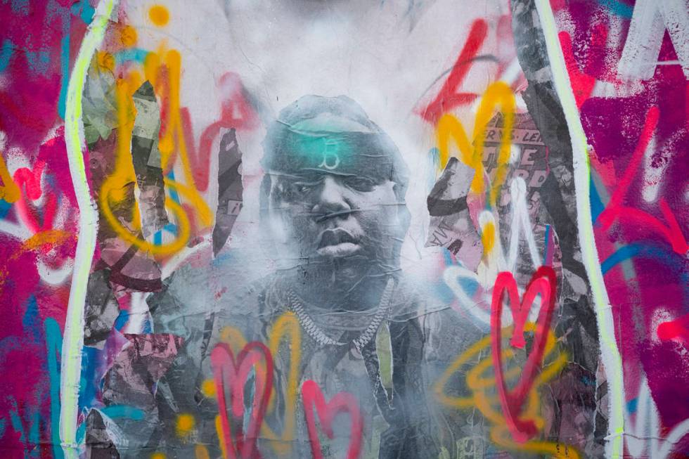 A mural featuring Biggie Smalls, also known as "The Notorious B.I.G.," by Derek Douglas, who go ...