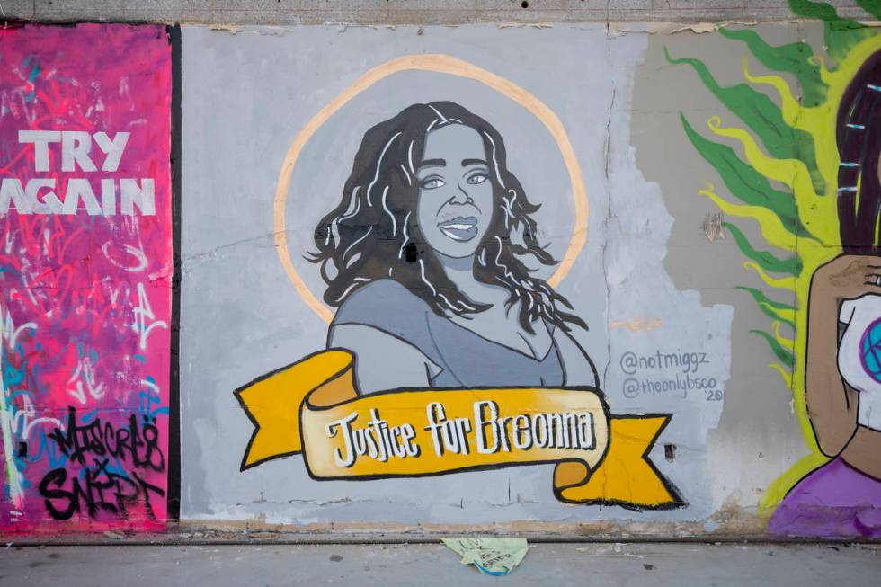 A mural of Justice for Breonna Taylor by artists Nastuh Zalmai and Bianca Scott. (Elizabeth Bru ...