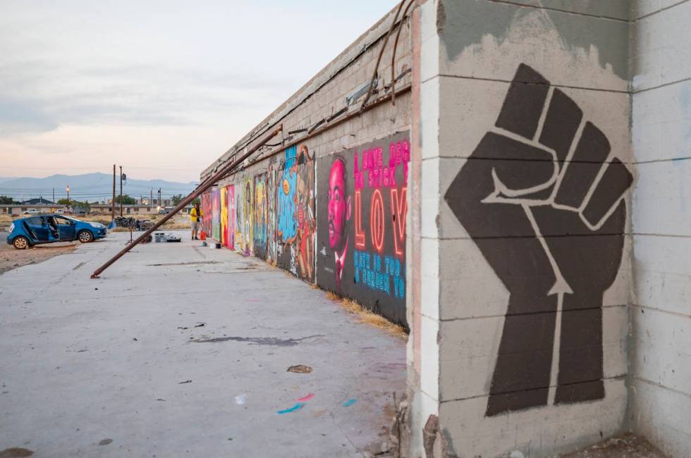 Black Lives Matter murals are seen near the Moulin Rouge lot in Las Vegas on Tuesday, Aug. 18, ...