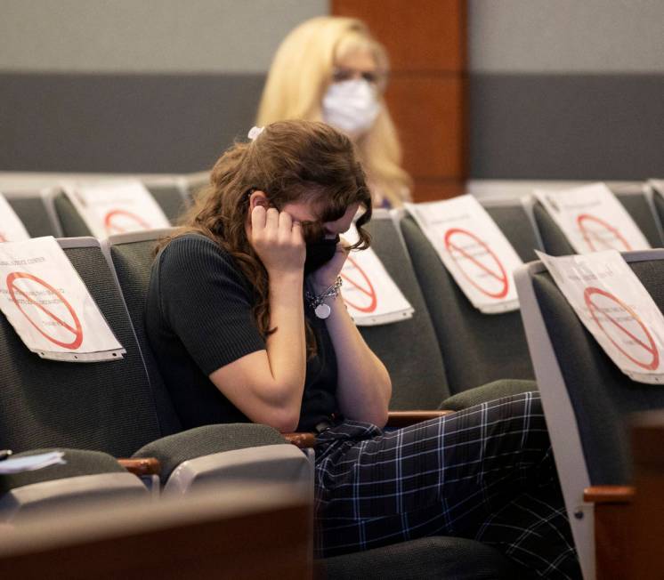 Friends and family of Melissa Newton, a mother of 3 killed in a DUI crash, react during the sen ...