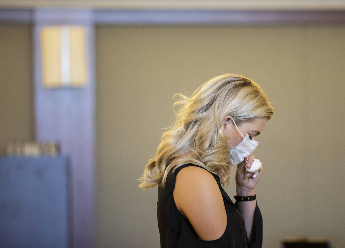 Nicole Bentley pauses during her victim impact statement at the sentencing hearing for Scott Gr ...