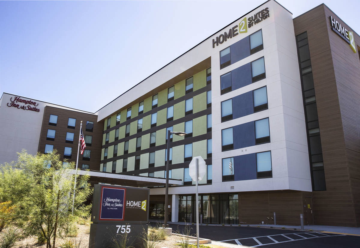A newly built, dual branded Hampton Inn and Suites and Home2 Suites hotel, located near the Las ...