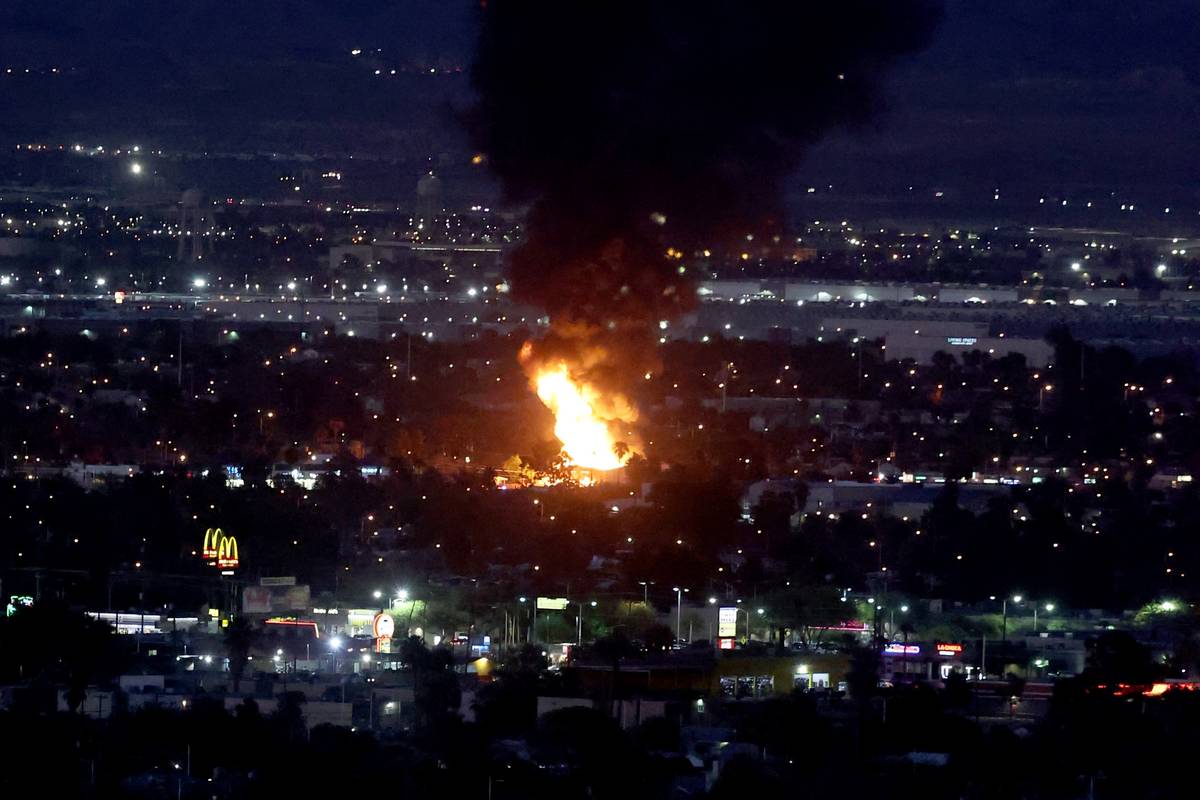 A fire burns north of downtown Las Vegas Thursday, Sept. 3, 2020. (K.M. Cannon/Las Vegas Review ...