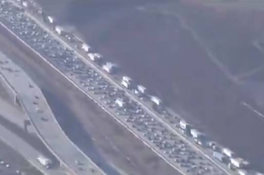 A traffic jam is seen on Interstate 15 at Cajon Pass in Southern California on Sept. 4, 2020. ( ...