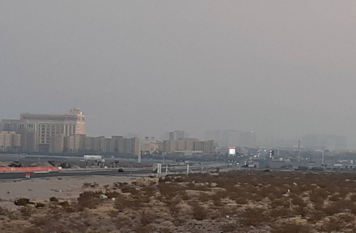 Smoke and haze cloud the skies in the Las Vegas Valley on Monday, Sept. 7, 2020, because of wil ...