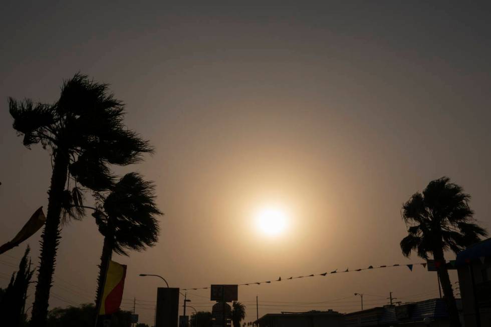 Wind and dust cover the Las Vegas valley, on Tuesday morning, Sept. 8, 2020. (Elizabeth Page Br ...