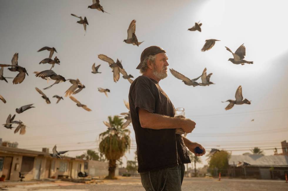 Jimmy Pontius, 60, of Las Vegas, is photographed outside of his home in the Arts District, surr ...