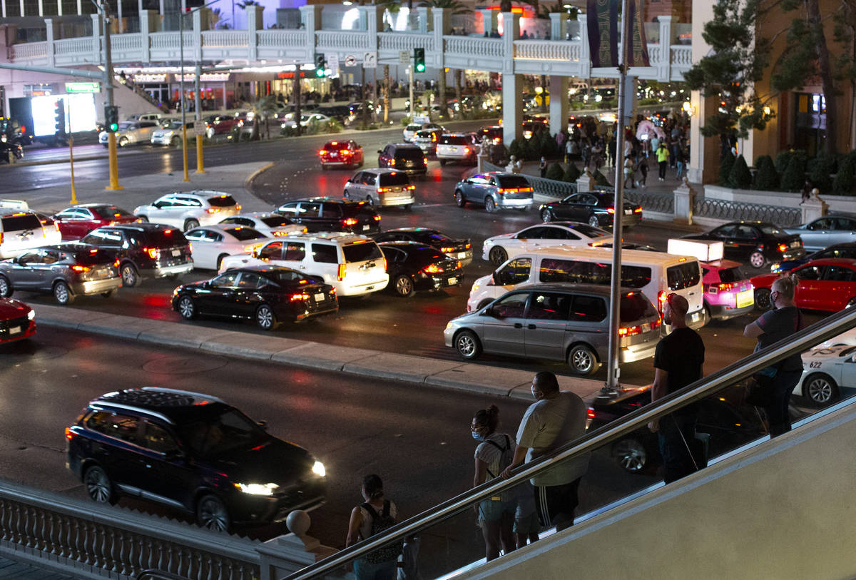 Both pedestrian and motorist traffic picked up on the Strip during Labor Day weekend on Saturda ...