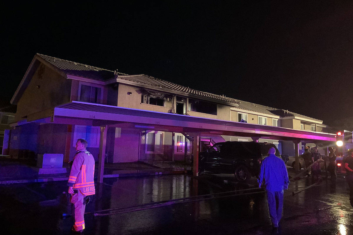 Two people were injured in an apartment fire under at 1915 Simmons St., in North Las Vegas on T ...