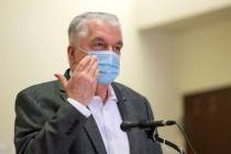 Gov. Steve Sisolak commends Nevadans who wear masks during an update on the state's COVID-19 re ...