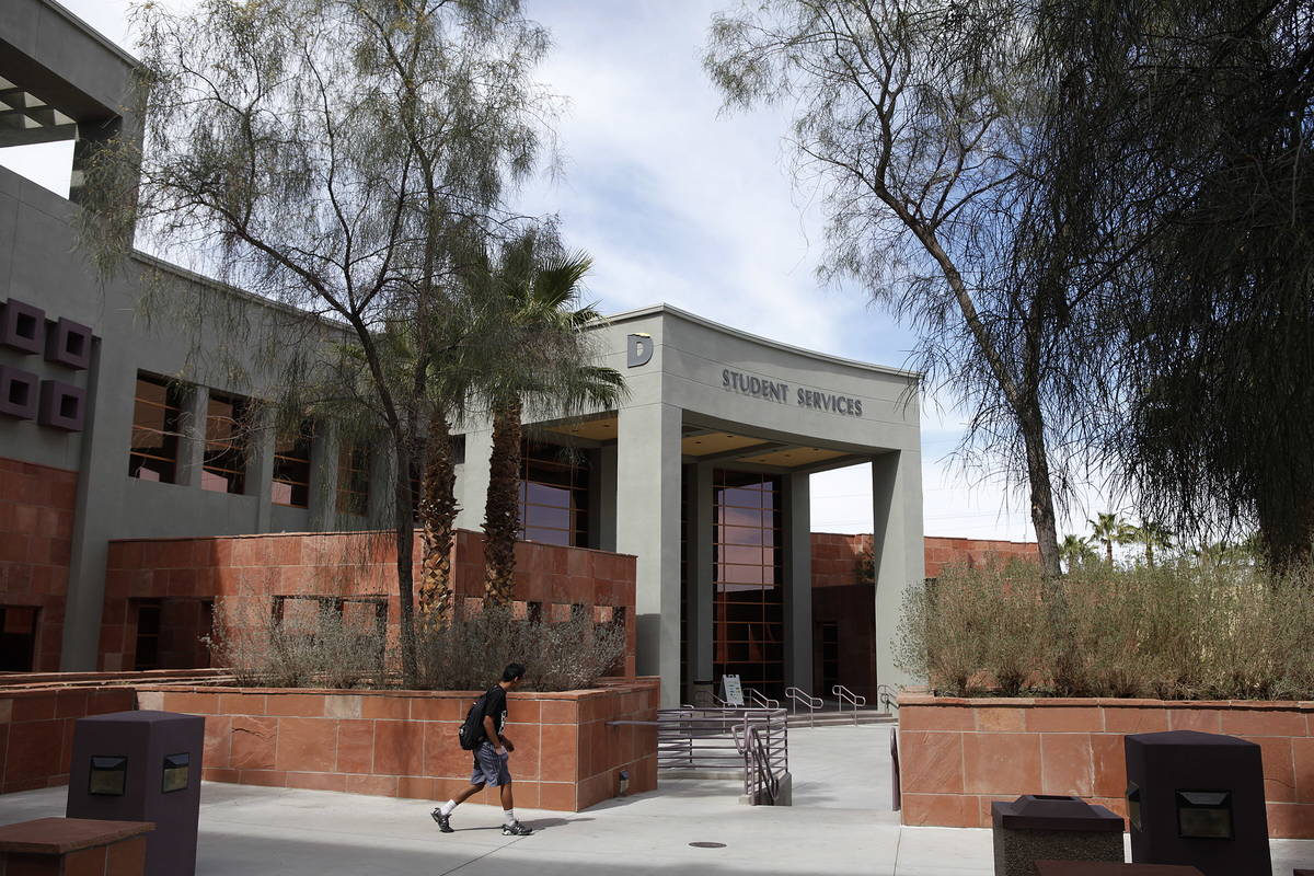 A student walks by the Student Services building at the College of Southern Nevada in Las Vegas ...
