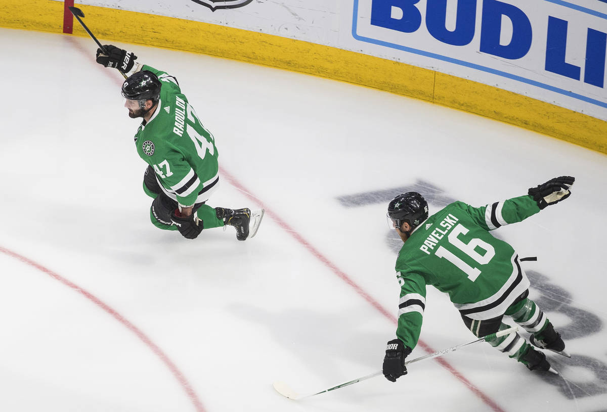 Dallas Stars' Alexander Radulov (47) celebrate his overtime goal against the Vegas Golden Knigh ...